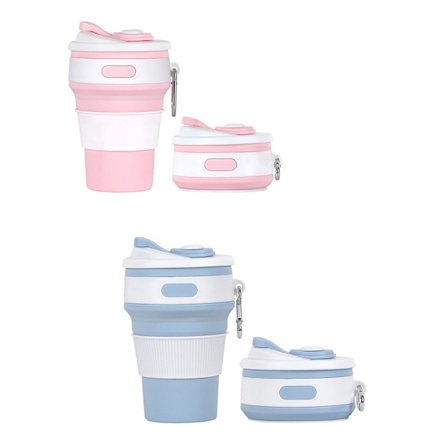 Rejsekrus Sæt med 2 Sammenklappelige Krus - Sammenklappelige Kaffekrus - Sammenklappelige Silikone Krus med Låg - Genanvendelige Camping Krus - Blå + 