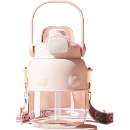 Drikkeflaske 900 ml med sugerør og rem, sportsdrikkeflaske, holdbar vandflaske (rød) med låg