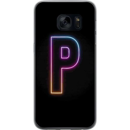 Kompatibel Mobilcover til Samsung Samsung Galaxy S7 Minimalistisk neonbogstav P i farvegradient og lyseffekt mod sort baggrund i digital neonstil