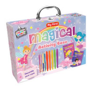 Valigetta delle creature magiche. Ediz. illustrata. Con 4 fogli stencil e fogli con silhouette. Con 4 penne gel, 4 pennarelli a doppia punta, 1 matita