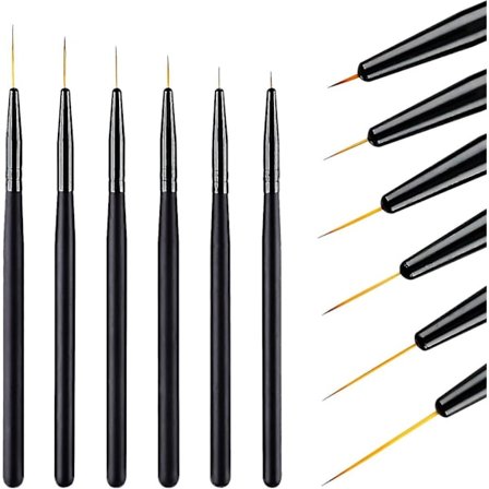 6 st Nail Art Liner Penslar Extra Lång Set 6/9/12/15/18/24mm, Fin Detalj