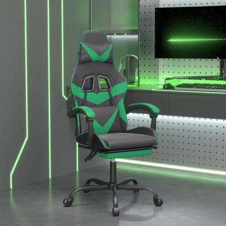 Vidaxl Snurrbar Gamingstol Med Fotstöd Svart Och Grön Konstläder Grön