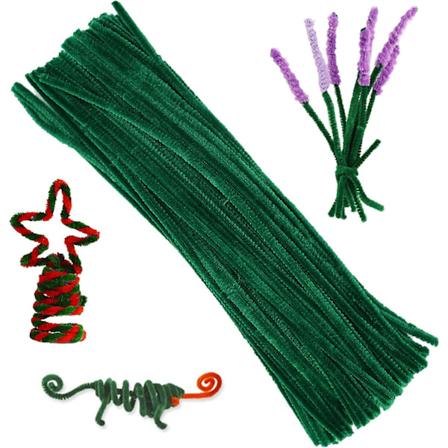 100 kpl chenille-putkia, yksivärisiä putkia askarteluun ja koristeluun, chenille-putkia (vihreä)
