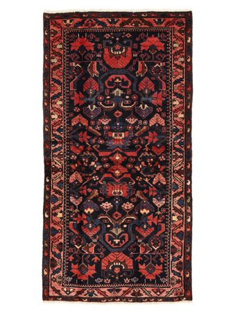 Hand Knotted Persian Hamadan Rug 106X207 Black/Dark Red