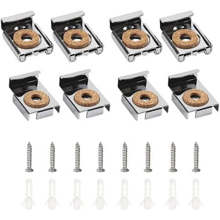 8 stk Premium Speilklemmer Speilfester Rammeløst Glass Veggoppheng Festesett, Speilhengere Klemmer, for Bad Stue