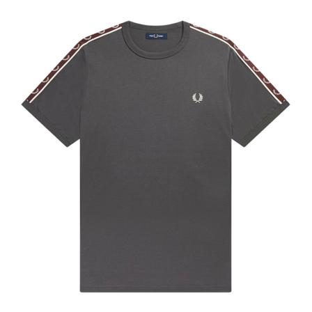 Fred Perry Contrast Tape Ringer T-shirt Gunmetal/Oxblood , Grijs , Heren , Maat: XL