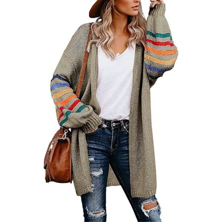 Amazon Brand - Dam Acsergery Långa Cardigans Regnbåge Stickad Cardigan Tröja Randig Present