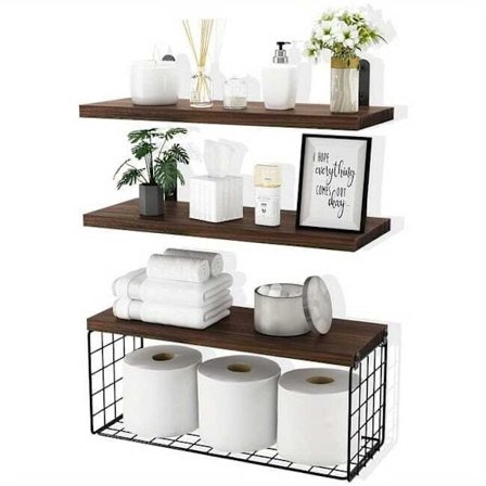 3-pak Brusehylde i Rustfrit Stål – Badeværelseshylde til Opbevaring, Flydende Hylde med Opbevaringskurv, Multifunktionel Opbevaringshylde