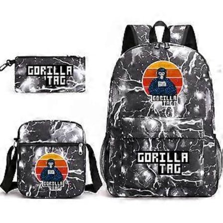Gorilla Tag Apa-ryggsäck Pennfodral Axelväska Tre-delad Set _35