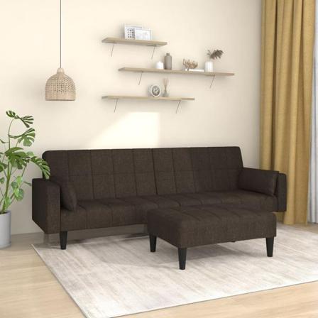 Vidaxl Bäddsoffa 2-sits Med Två Kuddar Och Fotpall Mörkbrun Tyg Brun