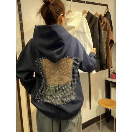 Dame Crystal Mesh Back Hættetrøje Oversized Sweatshirts Casual Langærmet Pullover Sweater Vinter Efterårsoutfits Gave Hvid XXL