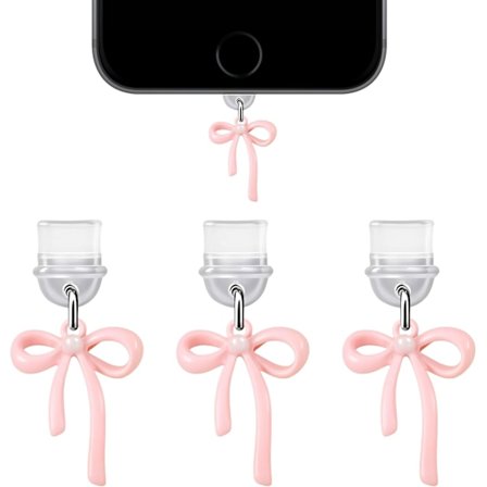 3 st Berlocker för Telefon, Rosa Rosett Dammskydd Berlock Kompatibel med Kindl & Telefon Typ C Laddningsportar, Söt Kindl Tillbehör Berlock Coquette 