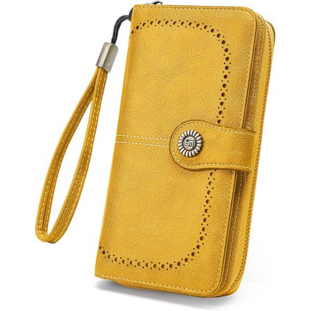 Lompakko Nahkainen Suuri Kapasiteetti Kortinpidike Vetoketju Rannekkeellinen Lompakot Naisille-keltainen