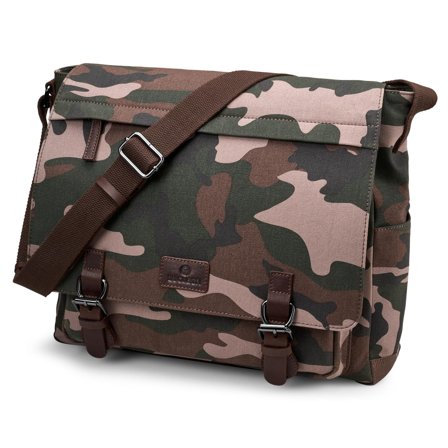 Bolso de lona de camuflaje con estampado de hojas y piel de búfalo para hombres - Bolsos de hombro