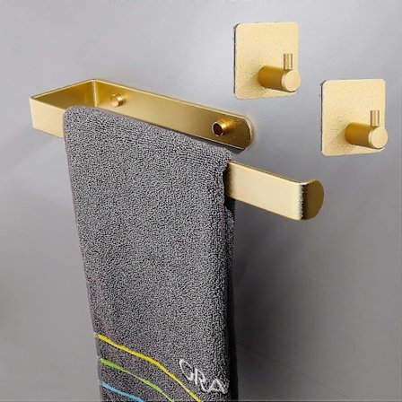 Självhäftande handdukshängare för badrum och kök - Med krokar - Självhäftande väggmonterad handdukshållare (guld)