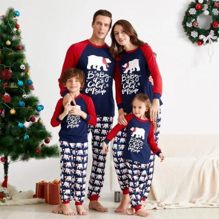 Mosaik Familj Matchande Isbjörn Djur Pyjamas Set Family Look Party Pyjamas Set Jul Långärmad Pyjamas Dark blue Kids 3-4 Years