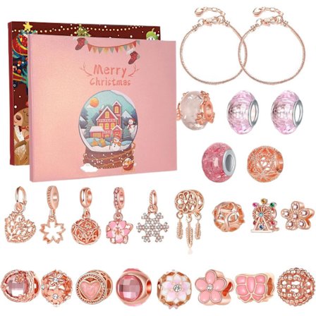 Julgransprydnad Adventskalender Armband 24 Dagar Julnedräkning Charm Armband Adventskalender 2025 Roséguld Legering Jul Barn