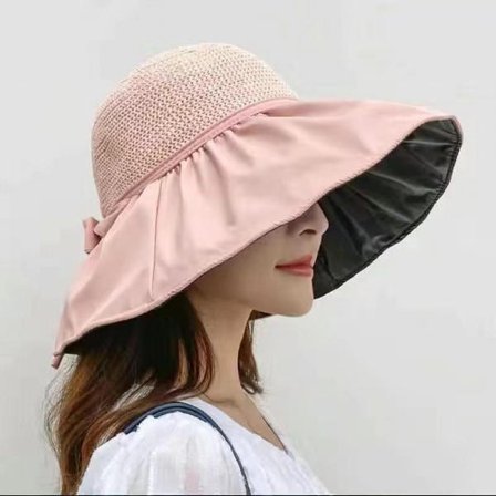Naisten rusettinauhahattu, ontto olkihattu, leveälierinen aurinkohattu UPF 50+