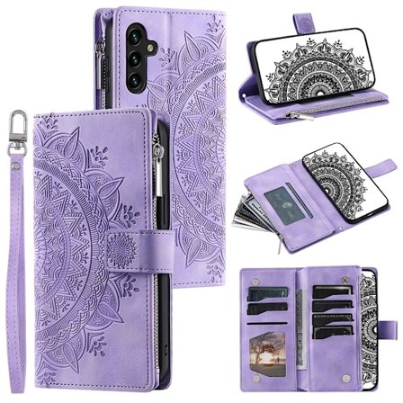 SKALO Samsung A34 5G Big Wallet Mandala Lompakkokotelo - Violetti