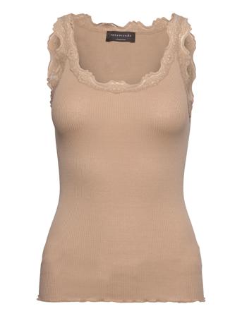 Silk Top W/ Lace T-shirts & Tops Sleeveless Beige Rosemunde*Betinget Tilbud