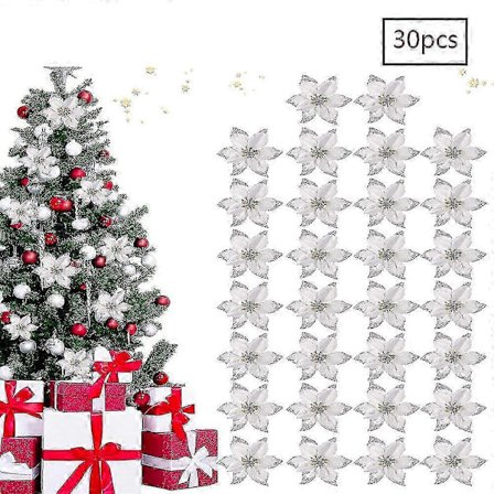 Udsøgte 30 stk. julepynt blomster, blomst til julepynt, snefnug pynt, kunstige træpynt, juletræ Christm
