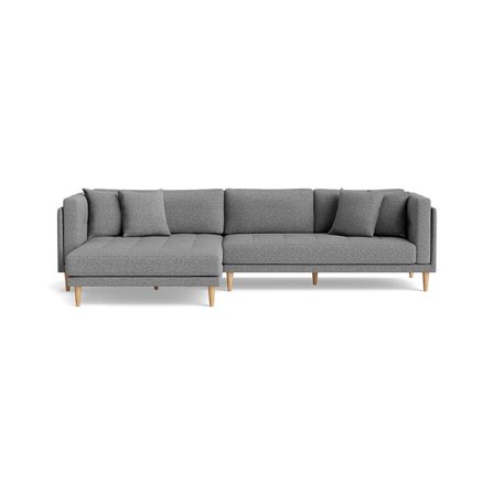 Cali Chaiselong Sofa, Venstrevendt - Hygge Lysegrå - 295x170x76cm - Bred Chaiselong Sofa m/Bøgetræsben & 4 Pyntepuder - Minimalistisk Design