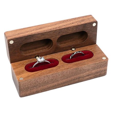 Pähkinä Puinen Ring Box Kaulakoru Sormus Korvakoru Box PUNAINEN