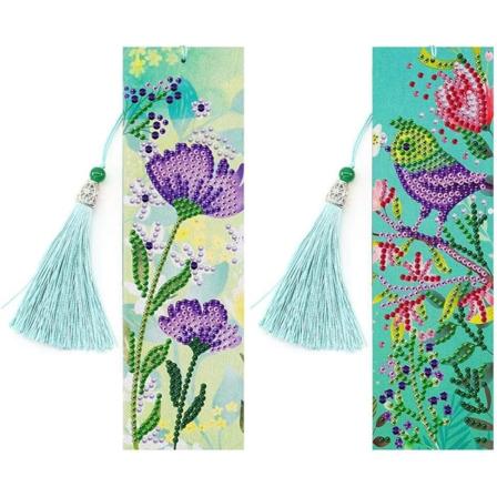 2 stk. Diamantmaleri Bokmerke DIY Perle Bokmerker Lær Duske Bokmerke Kunst Håndverk(Blomster og Fugler)