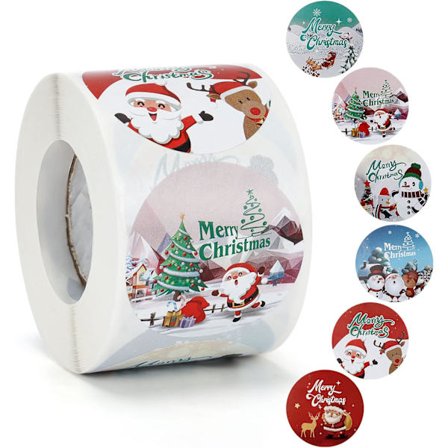 /#/Jouluaiheiset tarrat rulla 500 kpl, joulukoristeet liima tarrat/#/