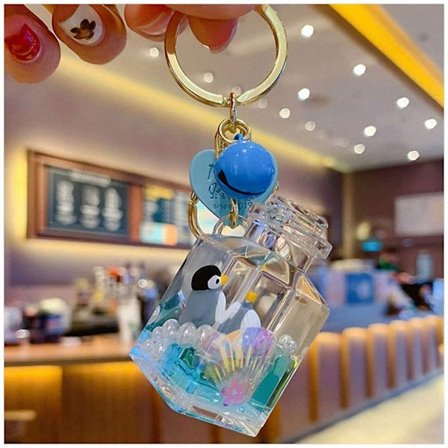 Flytande nyckelring med söta marina djur, flytande sandflaska, nyckelringar, bilnyckelringar, smycke, fina hängen, presenter, pingvin