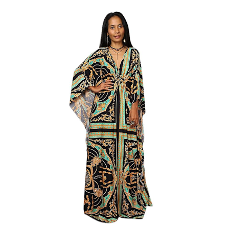 Kvinners trykte maxi-kjole flaggermus ermet strandkjole plus size sommerkjole strandklær kaftan cover-ups Dn0533