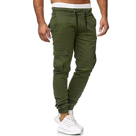 Herre Bukser med Snøring, Cargo, Combat, Casual, Arbeid, Sport, Slim Fit, Multilommer, Jogging, Mansjett