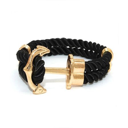 Trendigt Läderarmband Rep med Ankare i Metall Svart/Guld