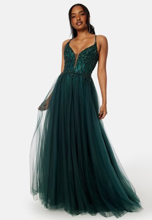 Christian Koehlert - Tulle Back Lacing Evening Dress - Botanical Green - Kläder - - Bubbleroom