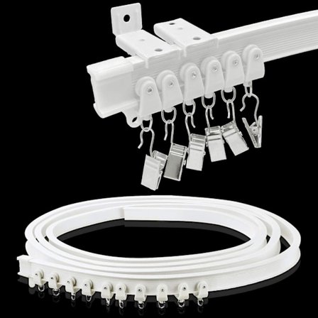 Takgardinskinne (3m), Fleksibel Sammenleggbar Skyvedørs Romdeler, Buet Takskinnesystem med Klips, 2.9m Plas