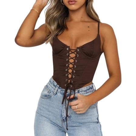 Korsett Crop Top för kvinnor Sexig Y2k Push Up Slim Cami Bushier E-Girl Enfärgad