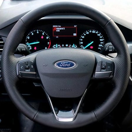 Anpassat bilrattflätat överdrag äkta läder 100% passform kompatibel med Ford Focus 4 2019 2020 Fiesta 2017-2019 Tourneo 2018 2019