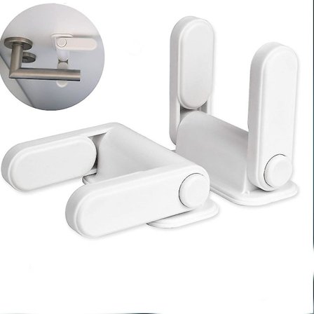Dørhåndtaglås til dørhåndtag, 2 stk., hvid, dørhåndtaglås, anti-åbning, dør- og vinduesstoppere til børn, anti-klemme, dørhåndtag til børn