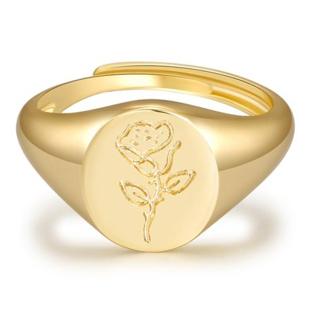 Handgjord blomst signet ring - 18K guldring - minimalistisk