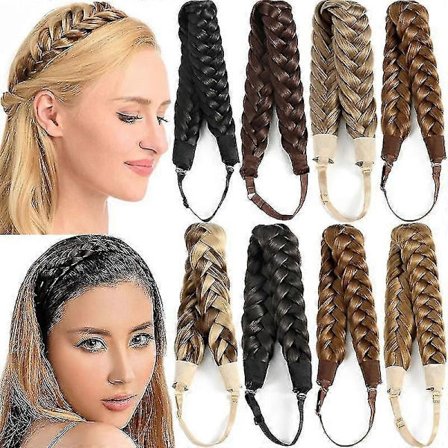 Syntetiske flettede pandebånd Falsk hår Flettet hårbånd Flettehårtilbehør Hårforlængelse Hårstykke Kompatibel med kvinder og piger
