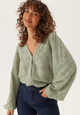 BUBBLEROOM Volume Sleeve Button Blouse Dusty green/Melange S