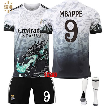 24/25 Fotballdraktsett for barn, Fotballdraktsett for gutter, Real Madrid NR.9 Fotballag Draktdraktsett Trøyer Shorts og Sokker[GKS]