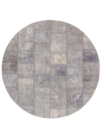 Hand Knotted Patchwork Rug Ø 196 Wool Dark Grey/Grey