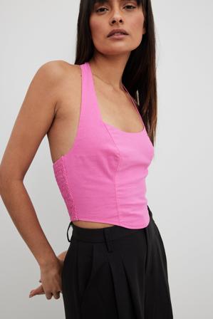 NA-KD Haut dos nu en lin - Crop tops - Rose - EU 36