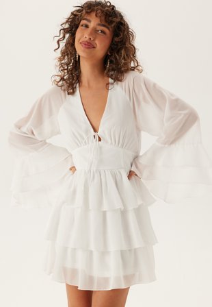 Bubbleroom Occasion - Triple Flounce Short Dress - White - Kläder