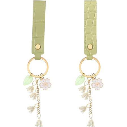 2 stk. Liljekonval-Blomster Nøglering, Kvinders Læder Nøglering til Bilnøgler Kæde til Kvinder og Piger Gaver