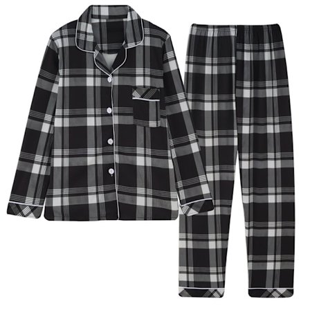 Mjukt Silke Långärmad Dam Plaid Skjorta Pyjamas