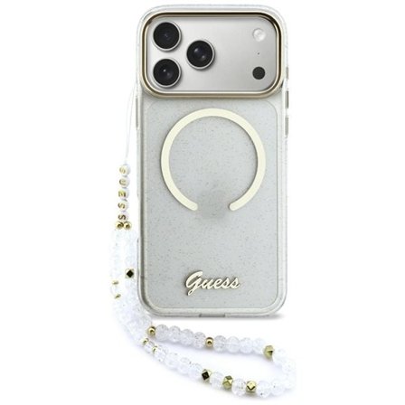 Guess IML Glitters Script Strap MagSafe-fodral för iPhone 17 Pro Max - Klar