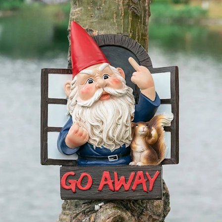 Mellemfinger Naughty Go Away Lawn Gnome Statue til havedekoration