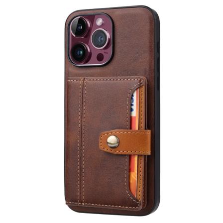För Iphone 15 Pro Max Calf Texture Phone case Kortplatser Kickstand Pu Läderbelagd Tpu Cover Brown